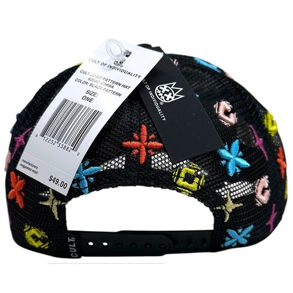 Cult of Individuality Trucker Hat Embroidered Logo Pattern Black Snapback Cap - Picture 5 of 8